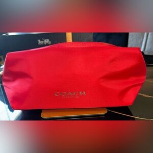 Coach Red Satin Zip Cosmetic Pouch with Gold Logo